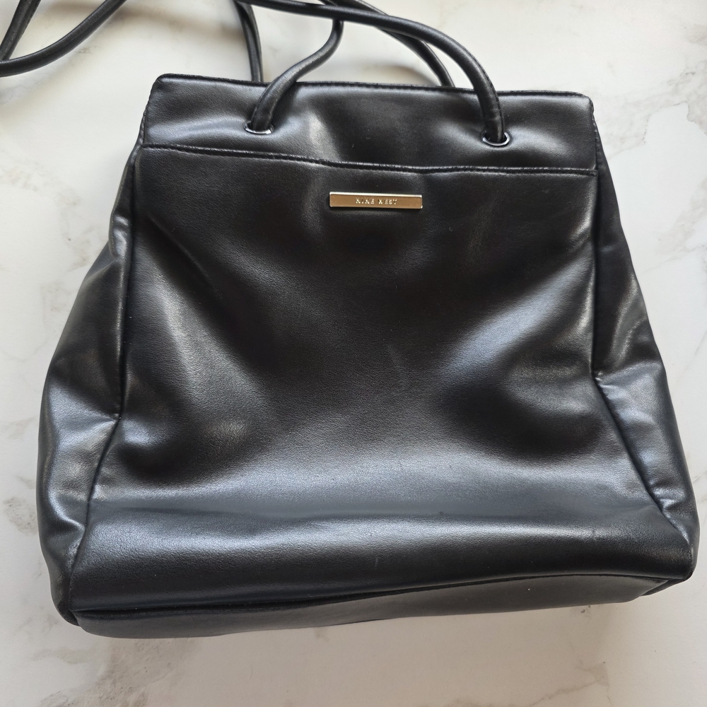 Nine West Black Shoulder Tote with Silver Plaque